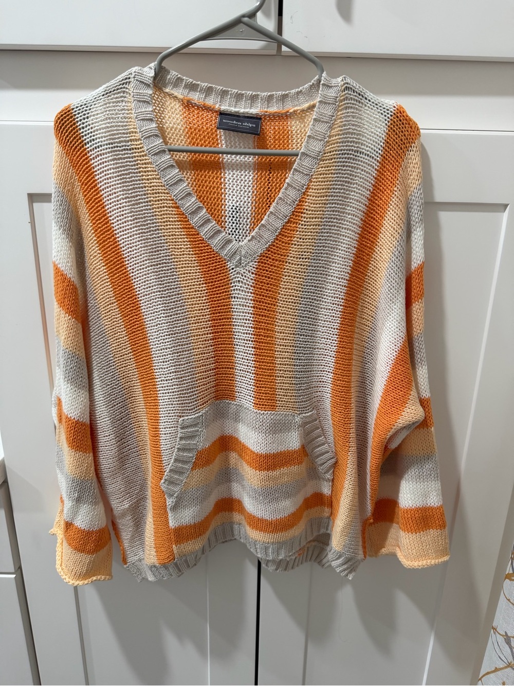 Wooden Ships Lightweight Striped V-Neck Knit Sweater